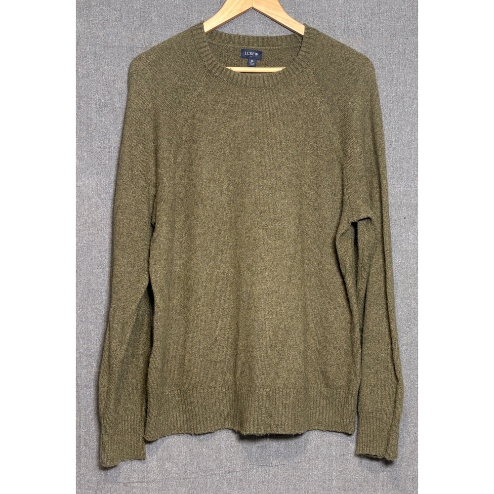 J. Crew Mens Lambswool Blend Crewneck Sweater Olive Green Heather XL AA027 HO22